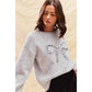 RIBBON SEQUINS CHRISTMAS HOLIDAY SWEATER TOP: LT GREY/SILVER / S