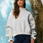IT2995 Ruffled cuff Detail Mock-neck Crop Terry Sweatshirt: LAVENDER / S-M-L (2-2-2)