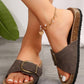 LAS Buckle Decor Faux Suede Thick Sole Slippers (37-42): Coffee / Standard / 10(42)