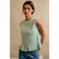 BUTTON FRONT RUFFLE TRIM HEM KNIT VEST: SEA SALT BLUE / L