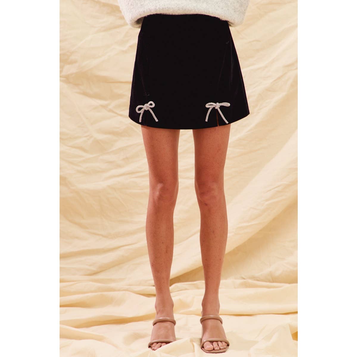 CHRISTMAS RHINESTONE RIBBON TRIM HOLIDAY VELVET MINI SKIRT: PINK / XL