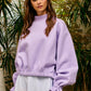 IT2995 Ruffled cuff Detail Mock-neck Crop Terry Sweatshirt: LAVENDER / S-M-L (2-2-2)