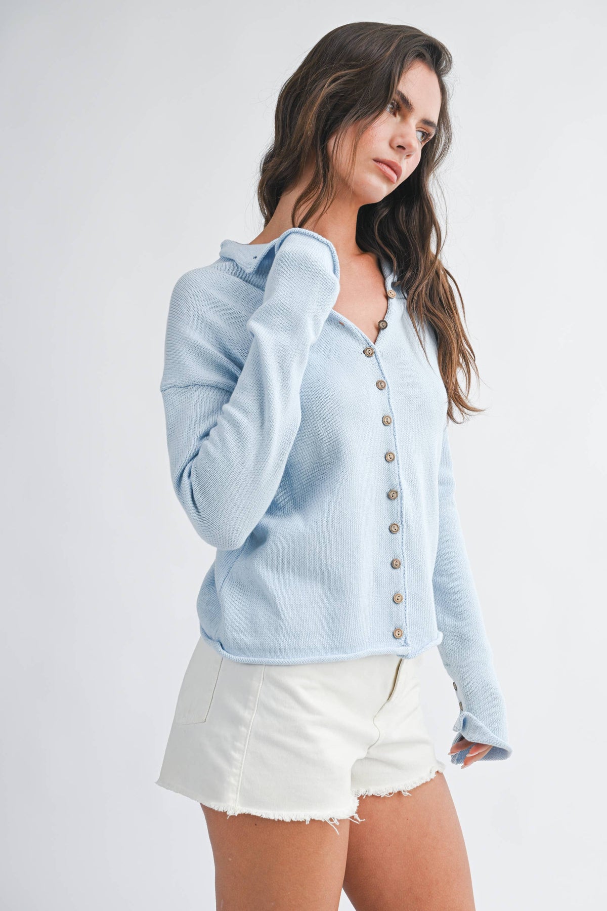 5221HK Button Front Cropped Knit Cardigan: Pink / Contemporary / M