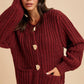 CHUNKY STATEMENT BUTTON CABLE KNIT CARDIGAN: MOCHA MOUSSE / S