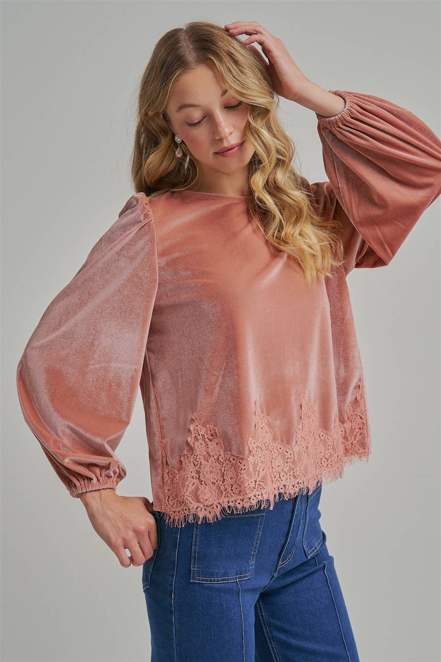 ROMANTIC HOLIDAY VELVET BLOUSE TOP _JLT00304-02: BROWN / S-M-L(2-2-2)