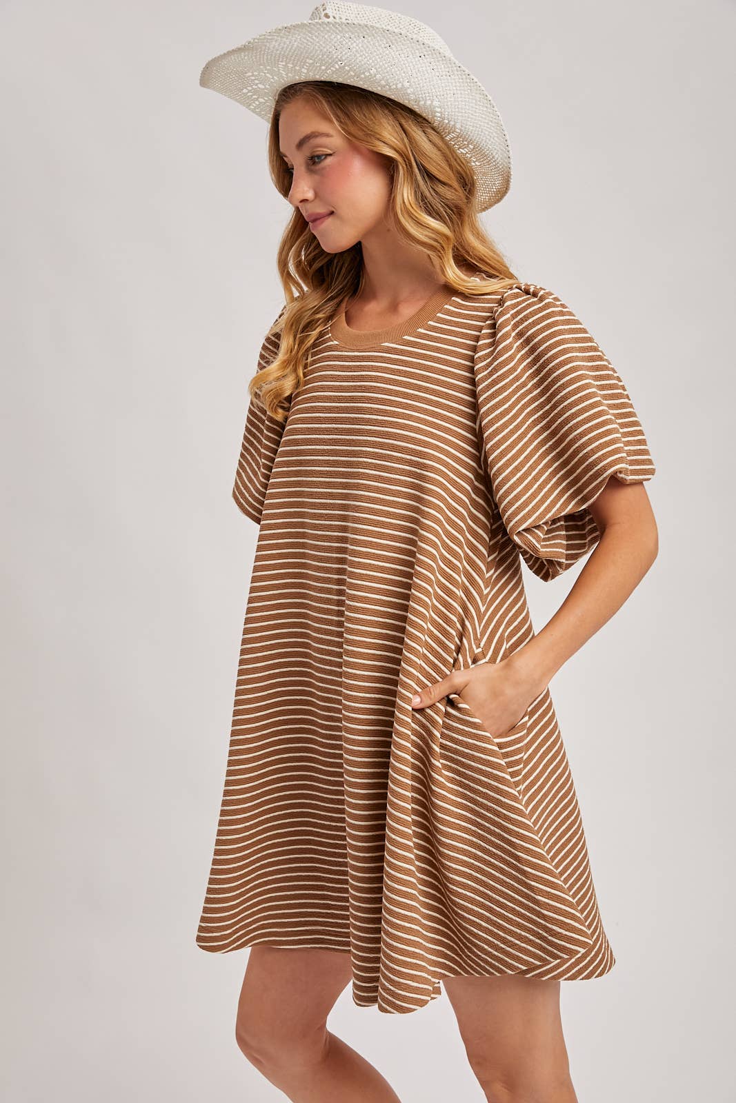 Latte Puff Striped Dress