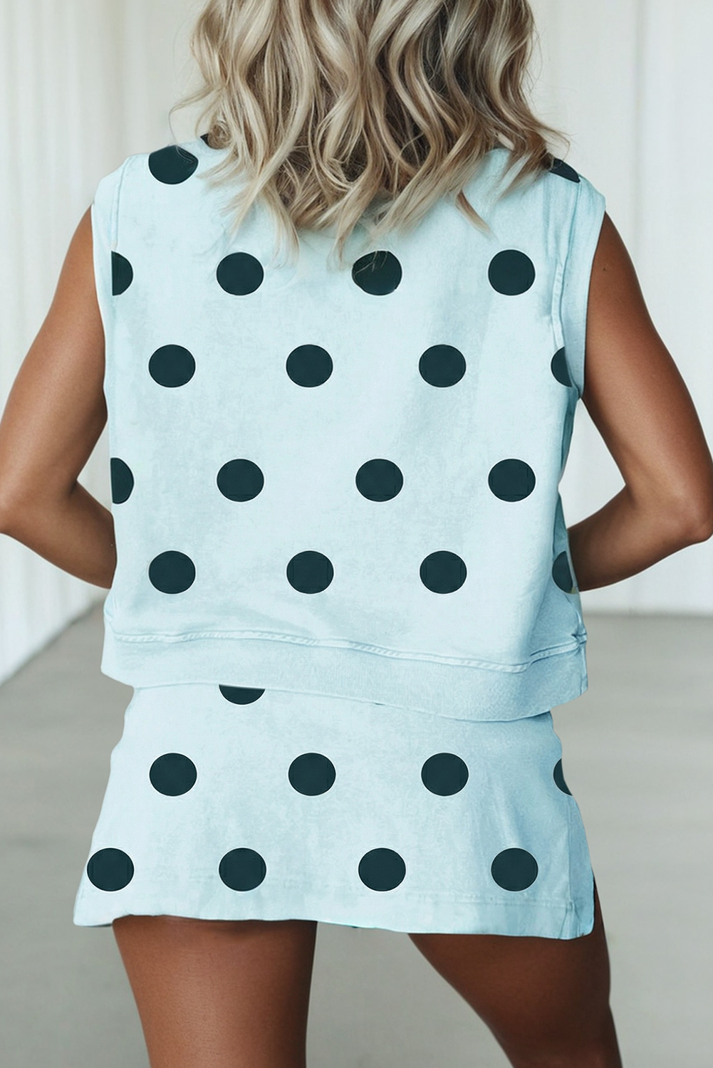 LAS Ribbed Trim Polka Dot Tank Split Mini Skort Set(S-4X): Pink / Missy / M