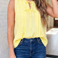 LAS Bow Tie Notched Neck Pleated Tank Top (S-XL): Yellow Cream / M