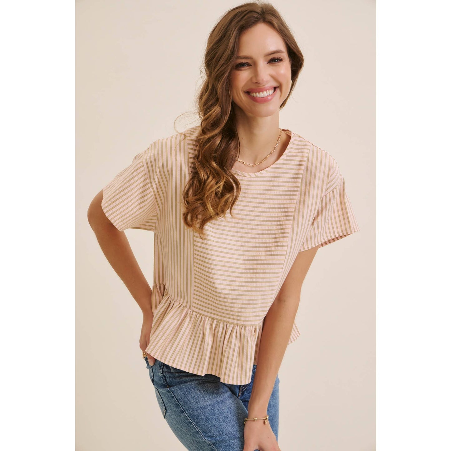 Salmon Stripe Peplum