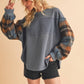 9103FK Malva Plaid Pullover Sweater: Slate Blue / Contemporary / L