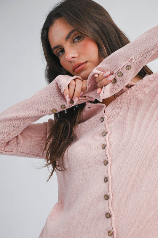 Pink Front Button Cardigan