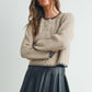 Women's Crewneck Cardigan Sweater - BMC7526: TAUPE / BLACK / S