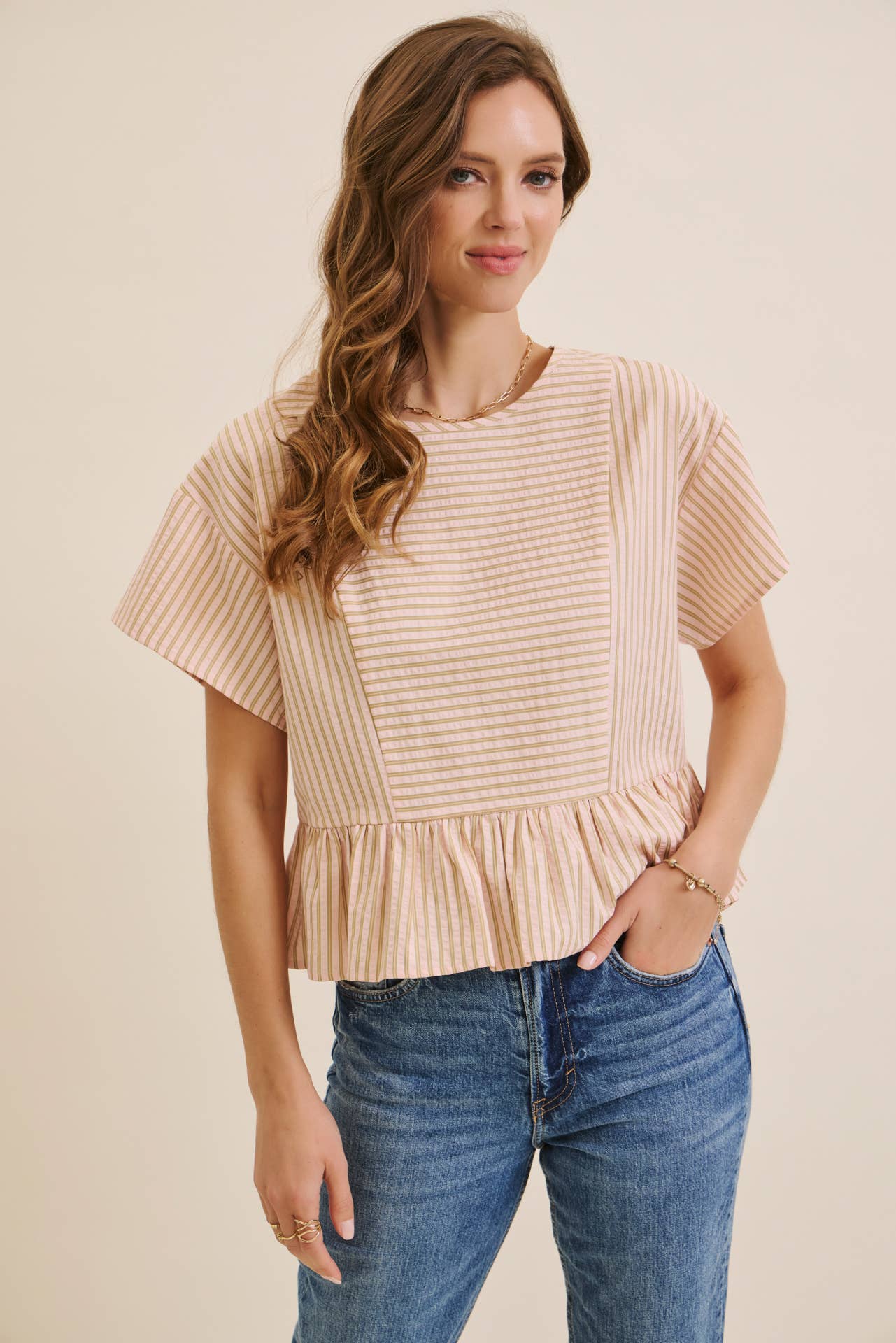 Salmon Stripe Peplum
