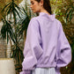 IT2995 Ruffled cuff Detail Mock-neck Crop Terry Sweatshirt: LAVENDER / S-M-L (2-2-2)