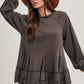 FRENCH TERRY RUFFLED TIERED HEM TUNIC SWEATSHIRT: ASH / L