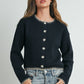 Women's Crewneck Cardigan Sweater - BMC7526: TAUPE / BLACK / S