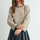 Women's Crewneck Cardigan Sweater - BMC7526: TAUPE / BLACK / S