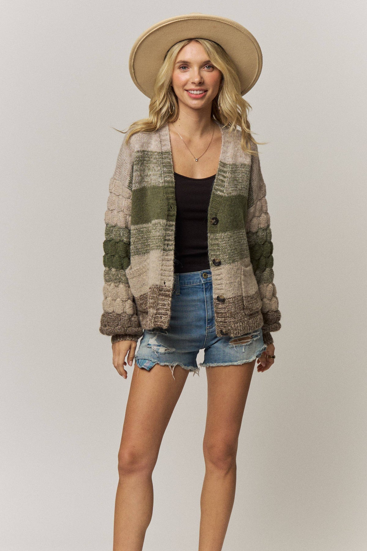 Olive Bubble Knit Cardigan