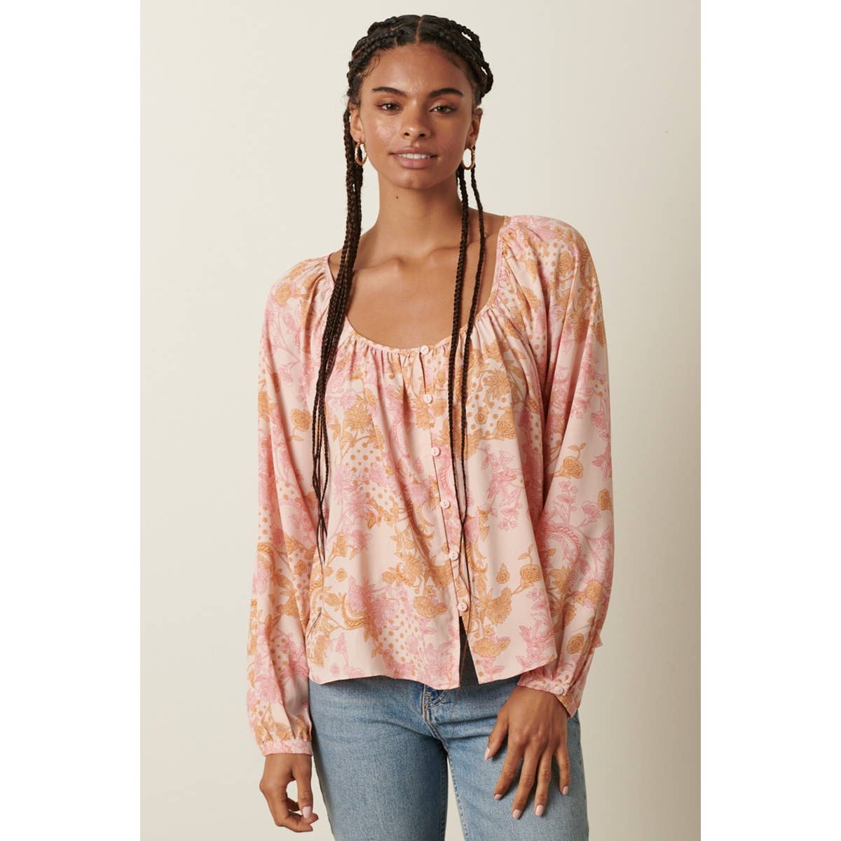 Pink Flower Print Blouse