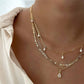 MULTI LAYER STONE CHAIN TEARDROP CHARM NECKLACE | 40NK9637: GOLD