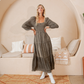 Embroidered Empire Mid-Length Dress (New Color): Amber / REGULAR (S-M-L-XL 1-2-2-1)