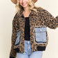 LESW4150-LEOPARD PRINT JACKET WITH DENIM POCKETS: Brown / ONESIZE(6)