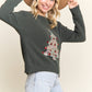 LESW3791-CHRISTMAS TREE GLITTER SWEATER TOP: Hunter Green / S-M-L(2-2-2)