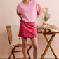 CHRISTMAS RHINESTONE RIBBON TRIM HOLIDAY VELVET MINI SKIRT: PINK / S