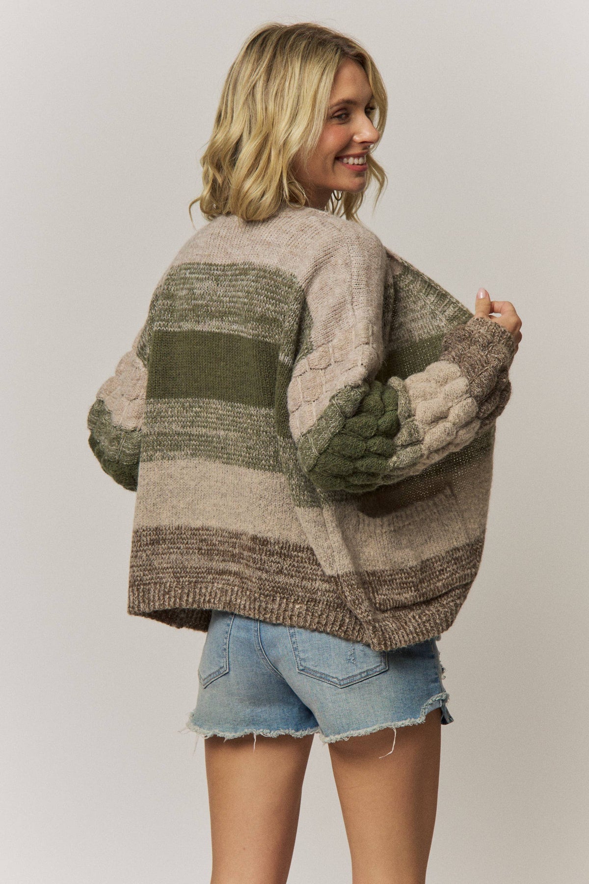 Olive Bubble Knit Cardigan
