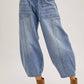 DENIM MID-WAIST DRAWSTRINGS BARREL JEANS: LT.WASH / S