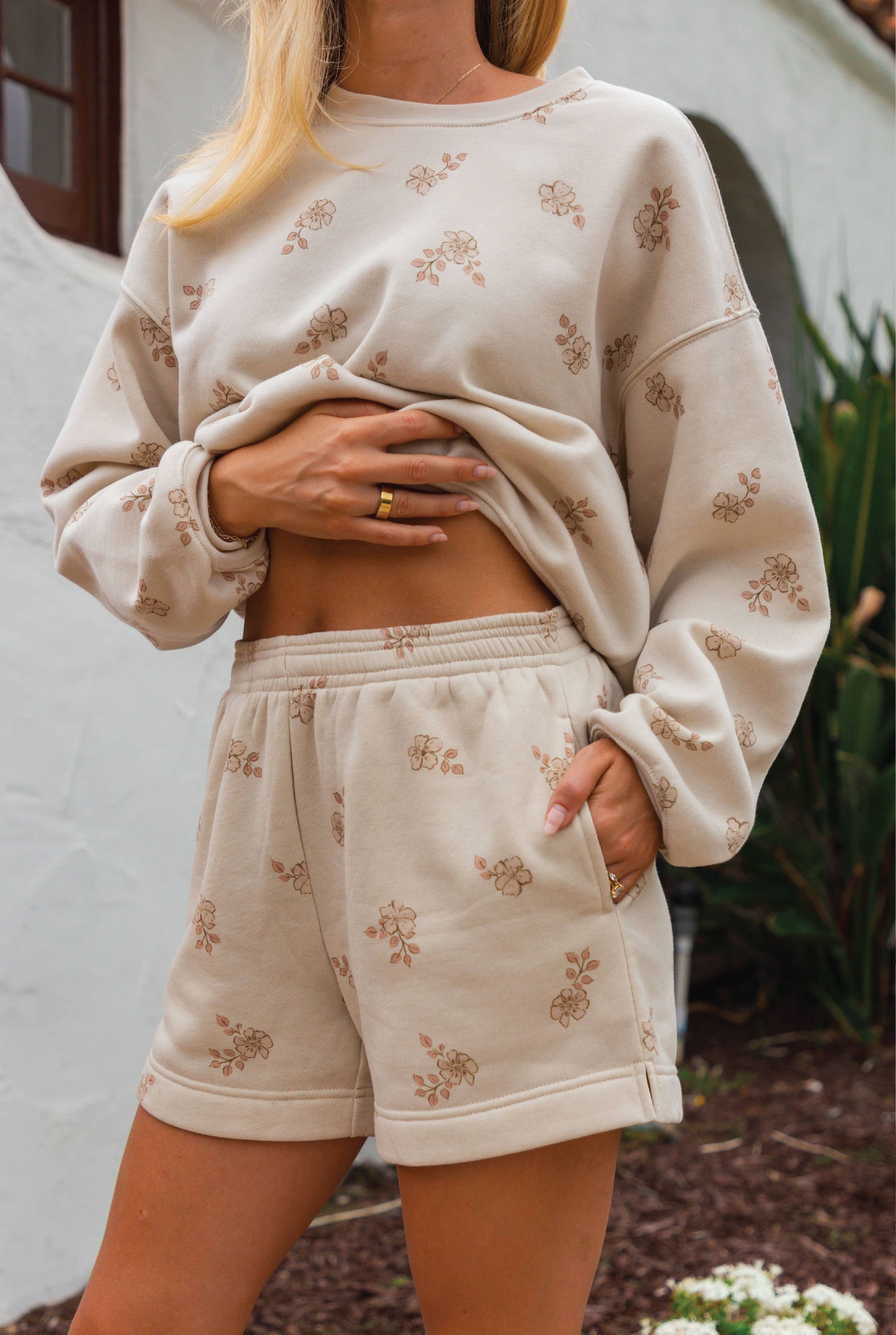 FLORAL PRINTED Sweatshort/Sweatshirt Matching Set : FLORAL PRINT / XL