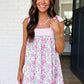 LAS Floral Stripe Patchwork Bow Knot Strap Mini Dress (S-XL): Sky Blue / Missy / L