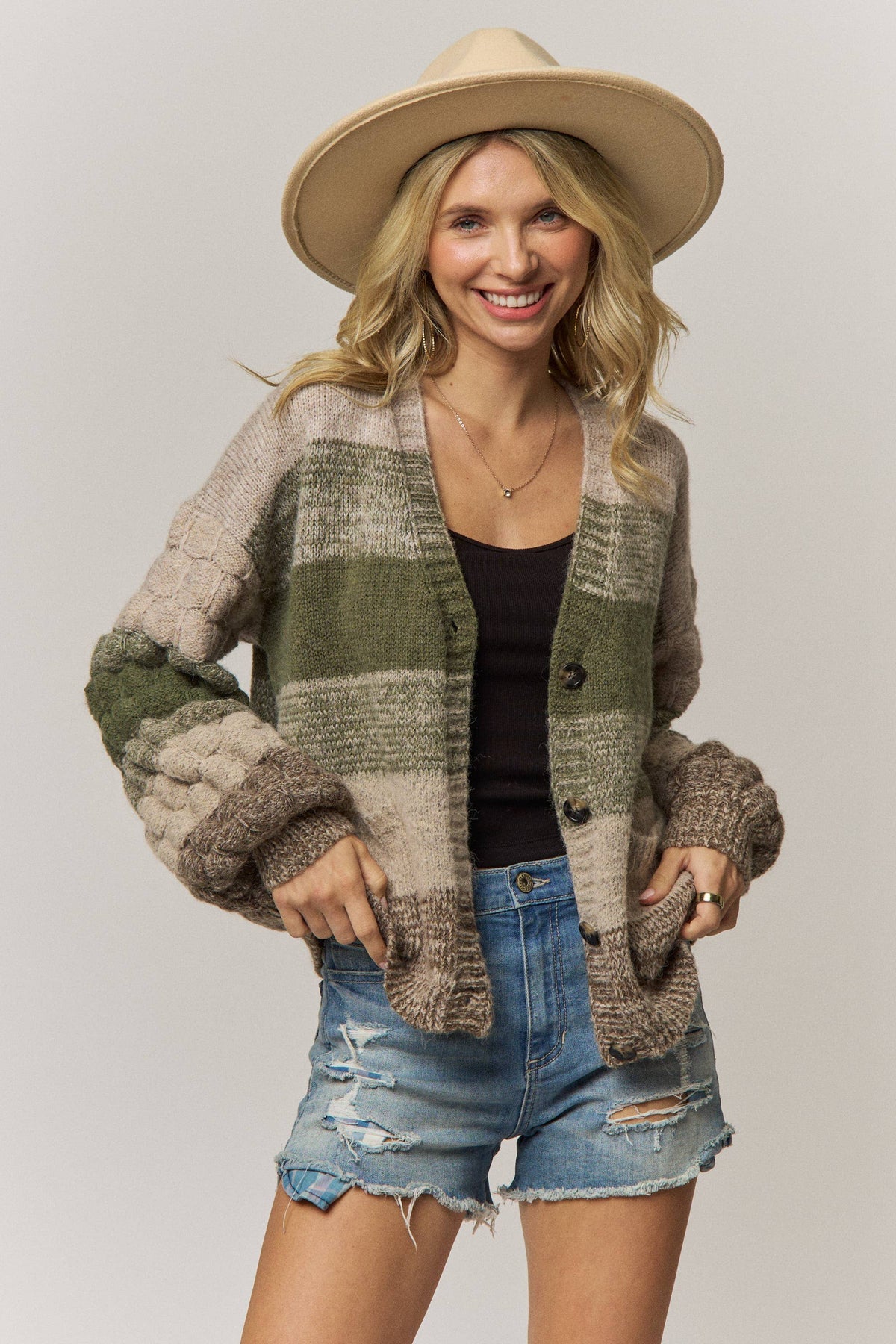 Olive Bubble Knit Cardigan