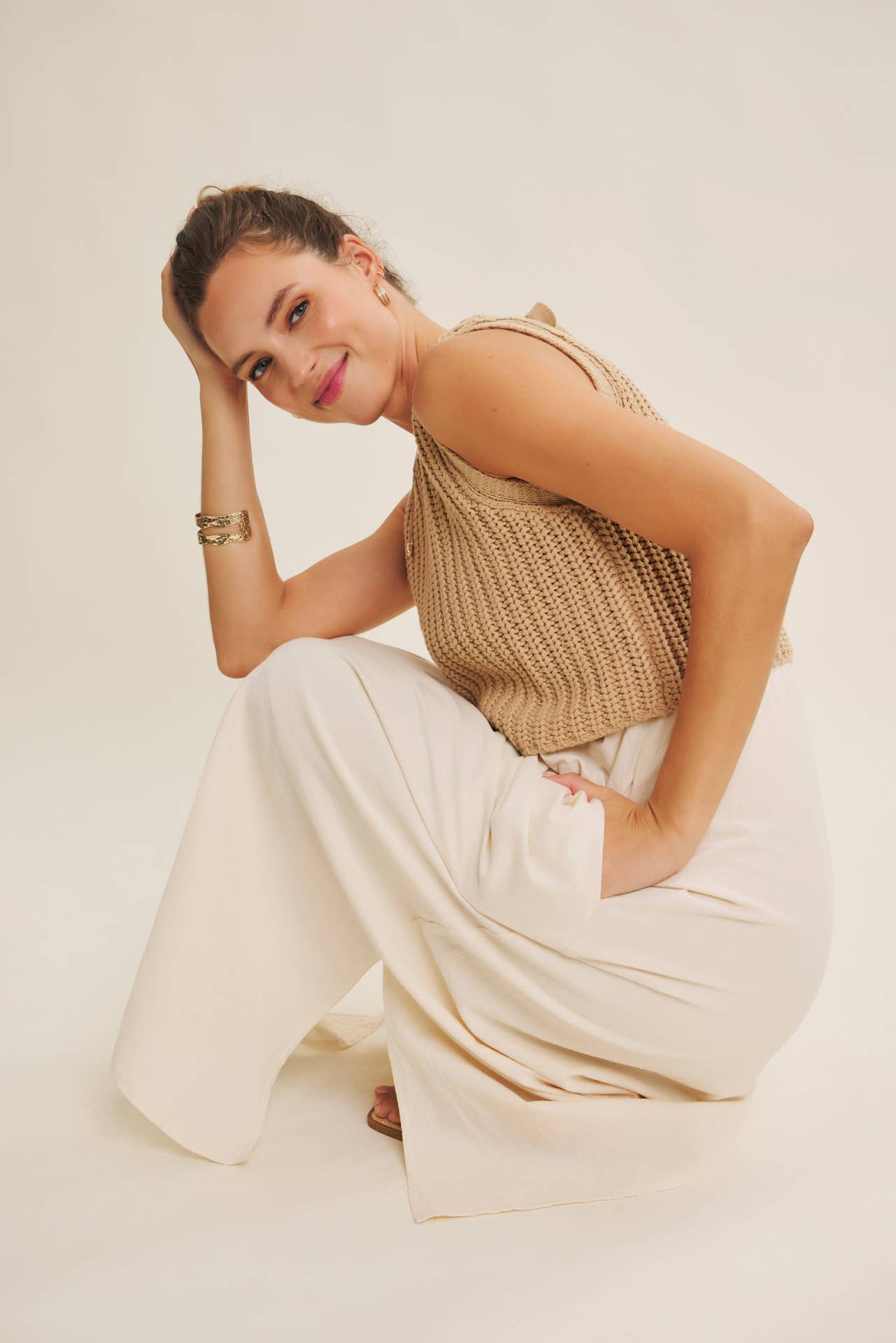 Latte Chunky Sweater Midi Dress