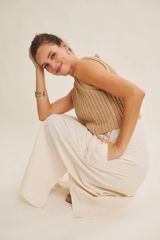 Latte Chunky Sweater Midi Dress