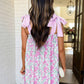 LAS Floral Stripe Patchwork Bow Knot Strap Mini Dress (S-XL): Sky Blue / Missy / L