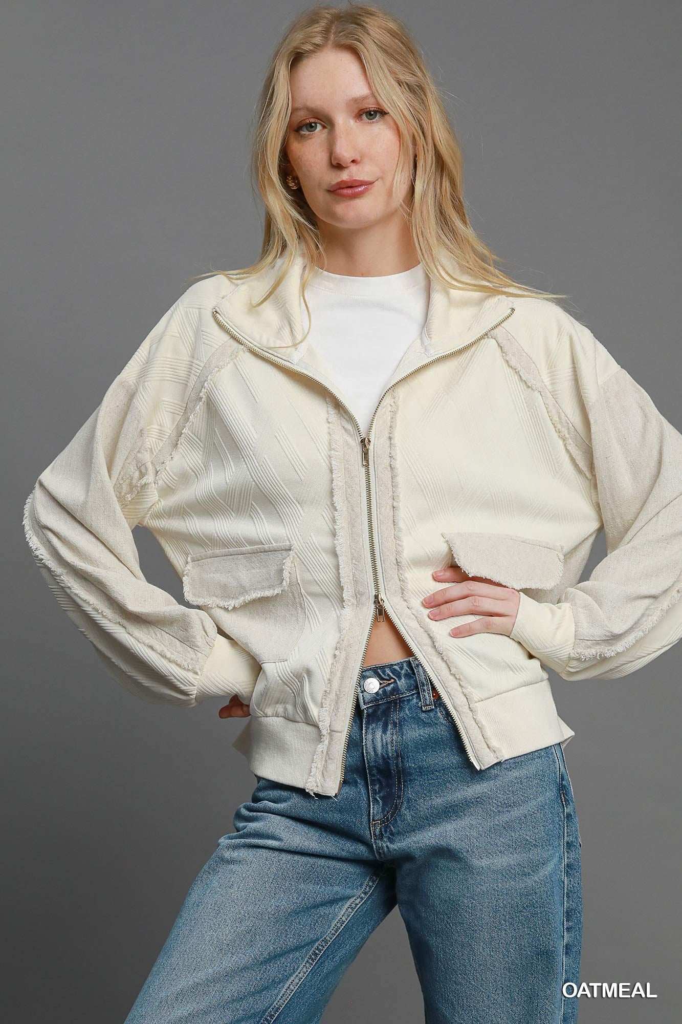 Oatmeal 2-way Zip Front Jacket
