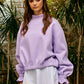IT2995 Ruffled cuff Detail Mock-neck Crop Terry Sweatshirt: LAVENDER / S-M-L (2-2-2)