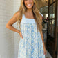 LAS Floral Stripe Patchwork Bow Knot Strap Mini Dress (S-XL): Sky Blue / Missy / L