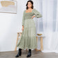 Embroidered Empire Mid-Length Dress (New Color): Amber / REGULAR (S-M-L-XL 1-2-2-1)
