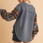 9103FK Malva Plaid Pullover Sweater: Slate Blue / Contemporary / L