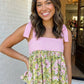 LAS Floral Printed Knot Straps Babydoll Tank Top (S-XL): Green / Missy / XL