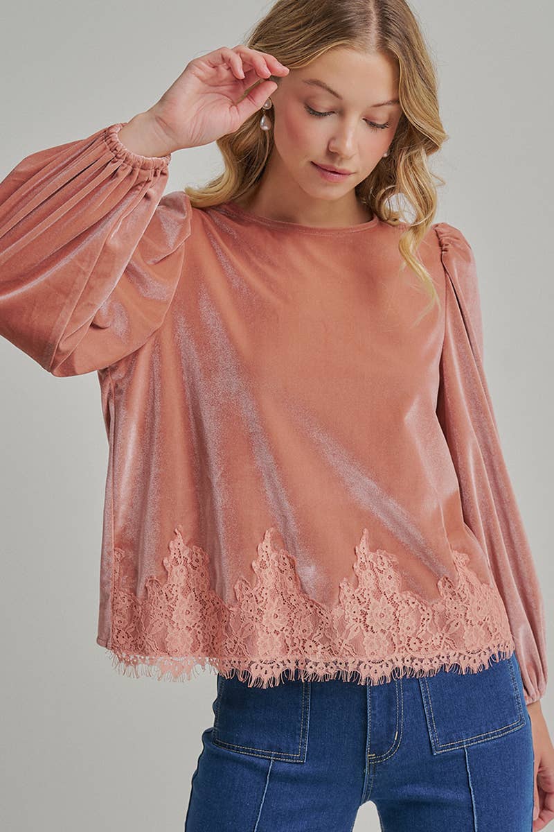 ROMANTIC HOLIDAY VELVET BLOUSE TOP _JLT00304-02: HUNTER / S-M-L(2-2-2)