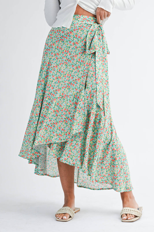 Aqua Floral Wrap Skirt