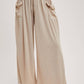 RELAXED KNIT SMOCKED TOP AND WIDE PANTS SET: Beige / S