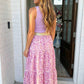 LAS V Neck Ribbed Bodice Floral Tiered Dress (S-XL): Purple / Missy / L