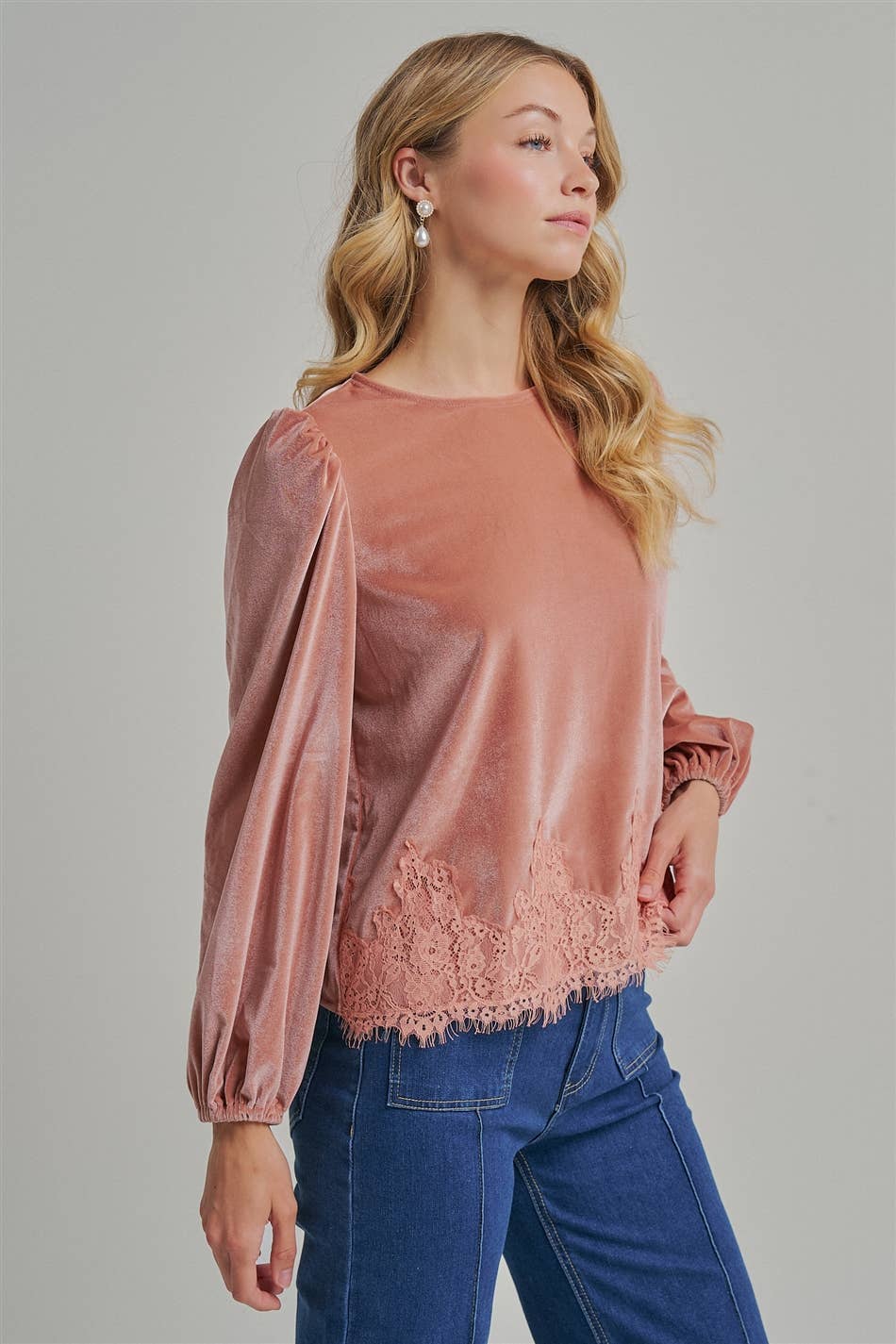 ROMANTIC HOLIDAY VELVET BLOUSE TOP _JLT00304-02: HUNTER / S-M-L(2-2-2)