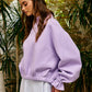 IT2995 Ruffled cuff Detail Mock-neck Crop Terry Sweatshirt: LAVENDER / S-M-L (2-2-2)