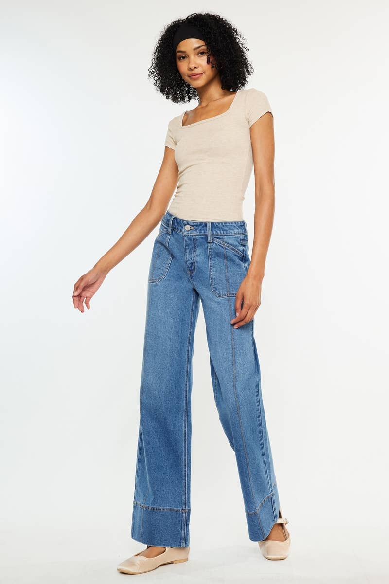 MID RISE WIDE LEG JEANS-KC70100MD: MED DARK / 11/29