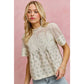 FLORAL PRINT LACE TRIM COTTON BLOUSE TOP: BLUE / S